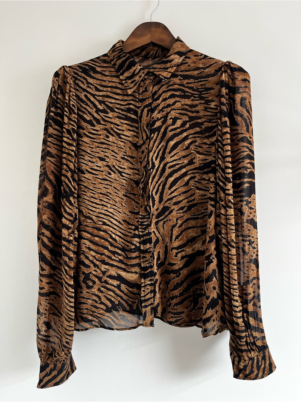 Ganni A.L.C. 1913 Animal Print Blouse in Brown & Black Size 40